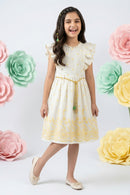 Girls White & Yellow Ruffle Sleeve Dress M2598