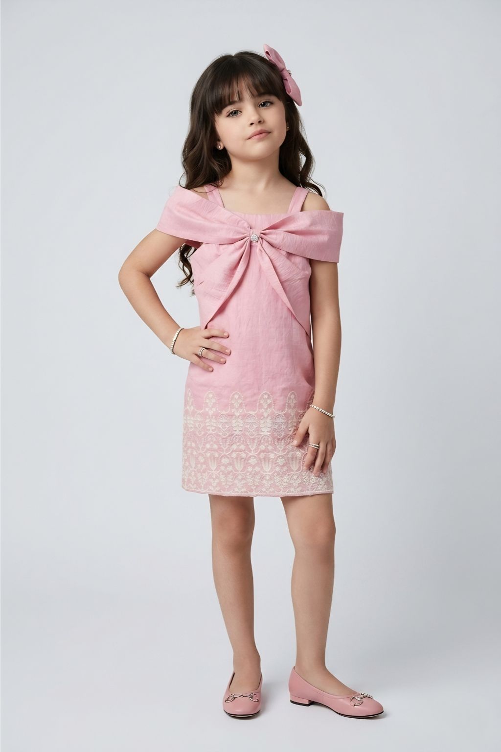 Girls Pink Embroidered Party Dress M2623