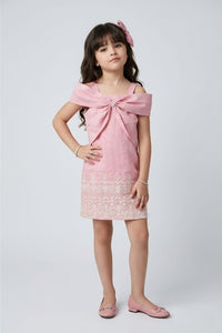 Girls Pink Embroidered Party Dress M2623