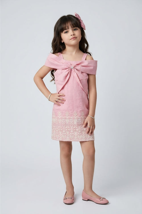 Girls Pink Embroidered Party Dress M2623