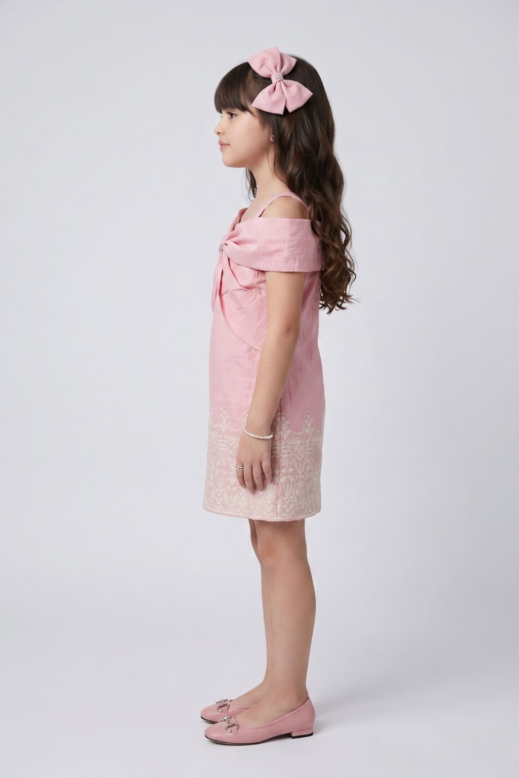 Girls Pink Embroidered Party Dress M2623