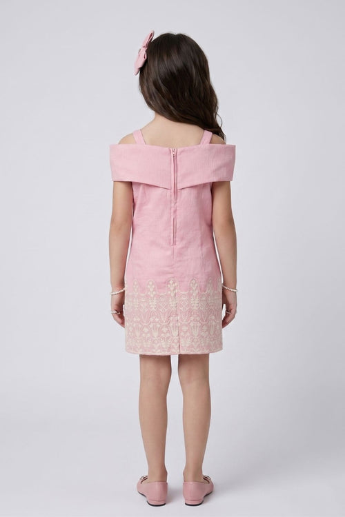 Girls Pink Embroidered Party Dress M2623