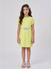 Liril Green Embellished Bow Belt Knee-Length Dress M2625