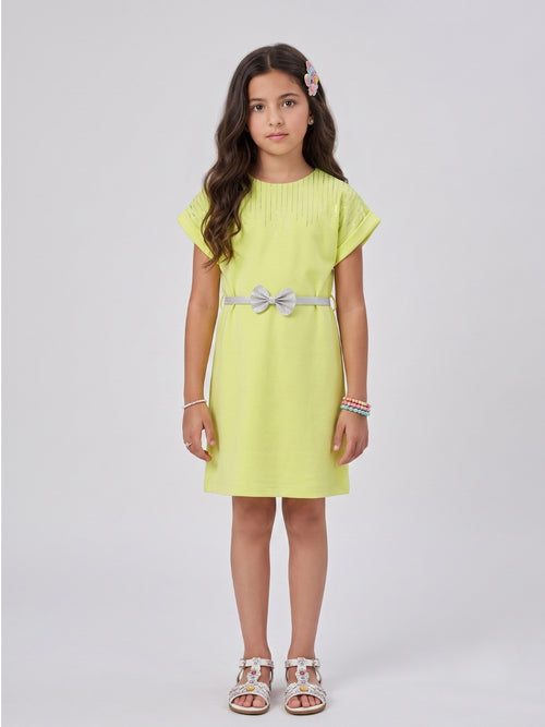 Liril Green Embellished Bow Belt Knee-Length Dress M2625