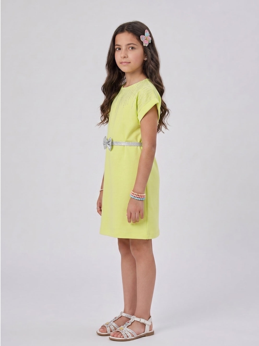Liril Green Embellished Bow Belt Knee-Length Dress M2625