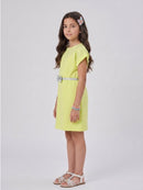 Liril Green Embellished Bow Belt Knee-Length Dress M2625
