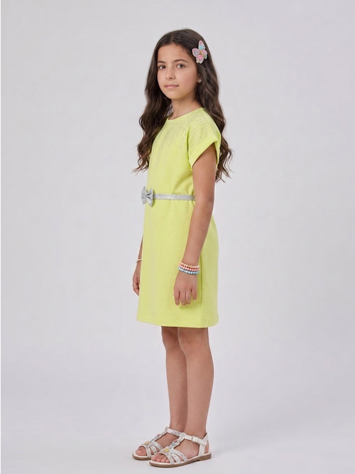 Liril Green Embellished Bow Belt Knee-Length Dress M2625