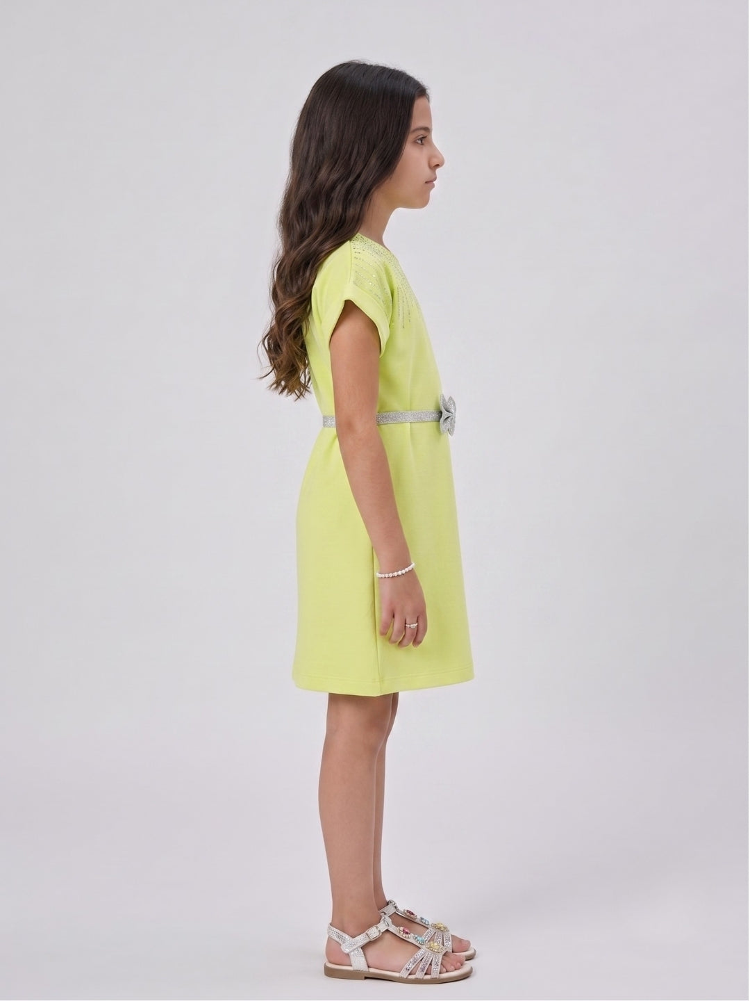 Liril Green Embellished Bow Belt Knee-Length Dress M2625