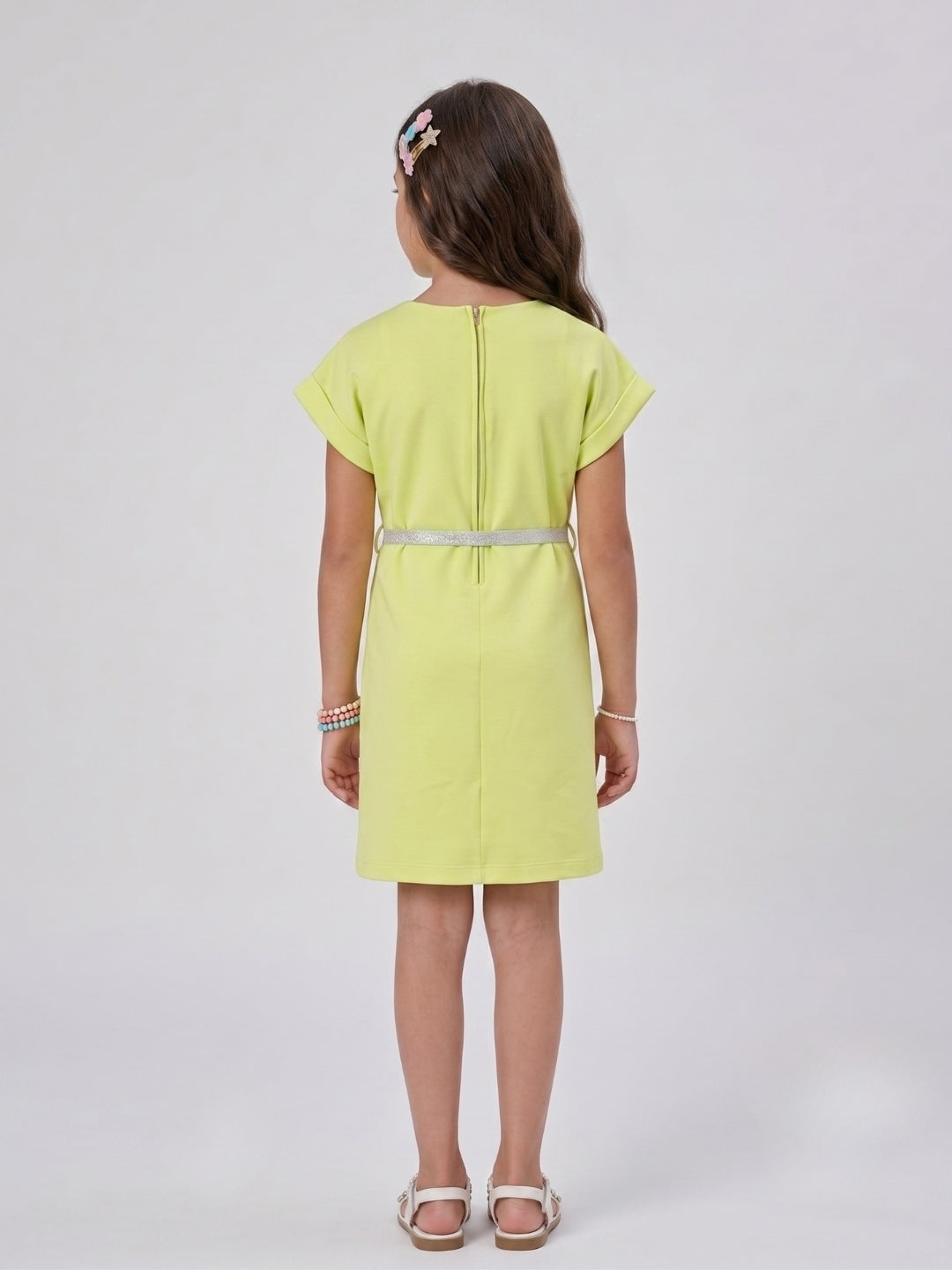 Liril Green Embellished Bow Belt Knee-Length Dress M2625