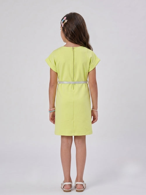 Liril Green Embellished Bow Belt Knee-Length Dress M2625