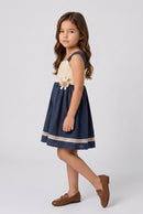 Navy Blue & Beige Crochet Bodice Sleeveless Dress M2637