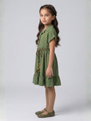 Olive Green Belted Tiered Shirt Dress M2674