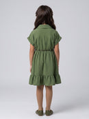 Olive Green Belted Tiered Shirt Dress M2674