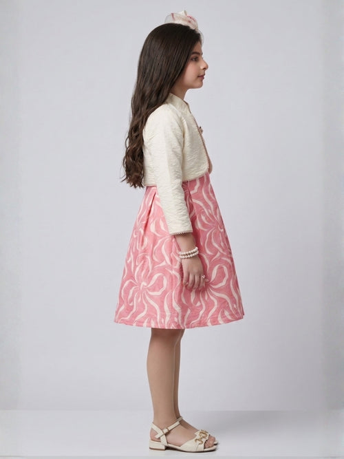 Blush Bloom Pink Floral Midi Dress with Ivory Bolero M2675