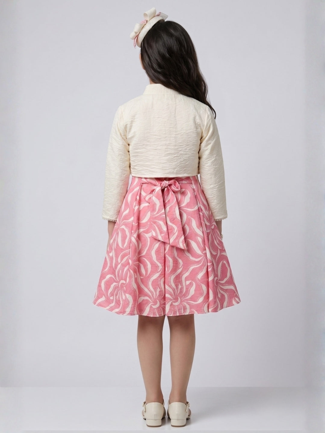 Blush Bloom Pink Floral Midi Dress with Ivory Bolero M2675