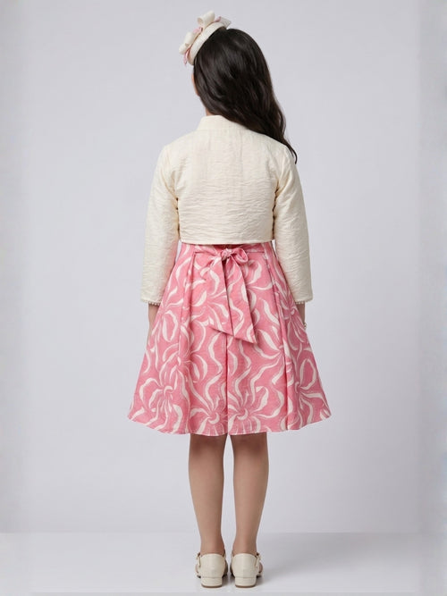 Blush Bloom Pink Floral Midi Dress with Ivory Bolero M2675