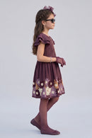 Wine Floral Embroidered Flutter Sleeve Party Dress M2676