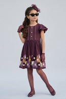Wine Floral Embroidered Flutter Sleeve Party Dress M2676