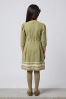 Pista Green Lace Detail Belted A-Line Dress M2679