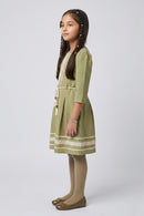 Pista Green Lace Detail Belted A-Line Dress M2679