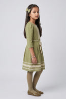 Pista Green Lace Detail Belted A-Line Dress M2679