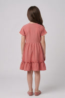 Onion Pink Floral Appliqué Belted Dress for Girls M2681