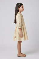 Cream Embroidered Peter Pan Collar Fit & Flare Dress M2683