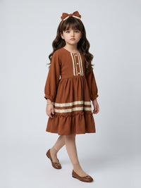 Dark Brown Lace-Trim Tiered Fit & Flare Dress M2684
