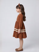 Dark Brown Lace-Trim Tiered Fit & Flare Dress M2684