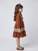 Dark Brown Lace-Trim Tiered Fit & Flare Dress M2684