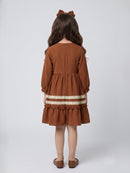 Dark Brown Lace-Trim Tiered Fit & Flare Dress M2684
