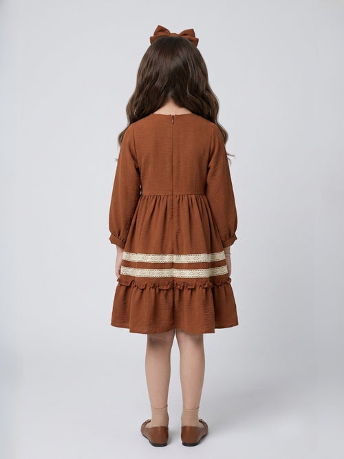 Dark Brown Lace-Trim Tiered Fit & Flare Dress M2684