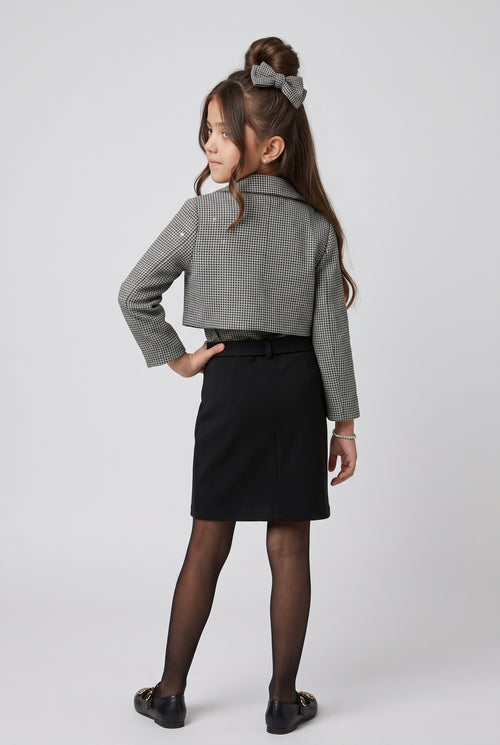 Black & White Checkered Cropped Blazer Layered Midi M2692