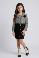Black & White Checkered Cropped Blazer Layered Midi M2692