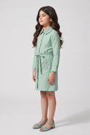 Sea Green Embroidered Belted Shirt Dress M2705