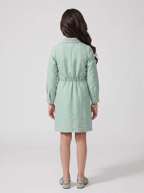 Sea Green Embroidered Belted Shirt Dress M2705