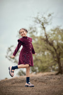 TinyGirls Wine Winter Dress – Stylish Velvet Coat-Style Outfit