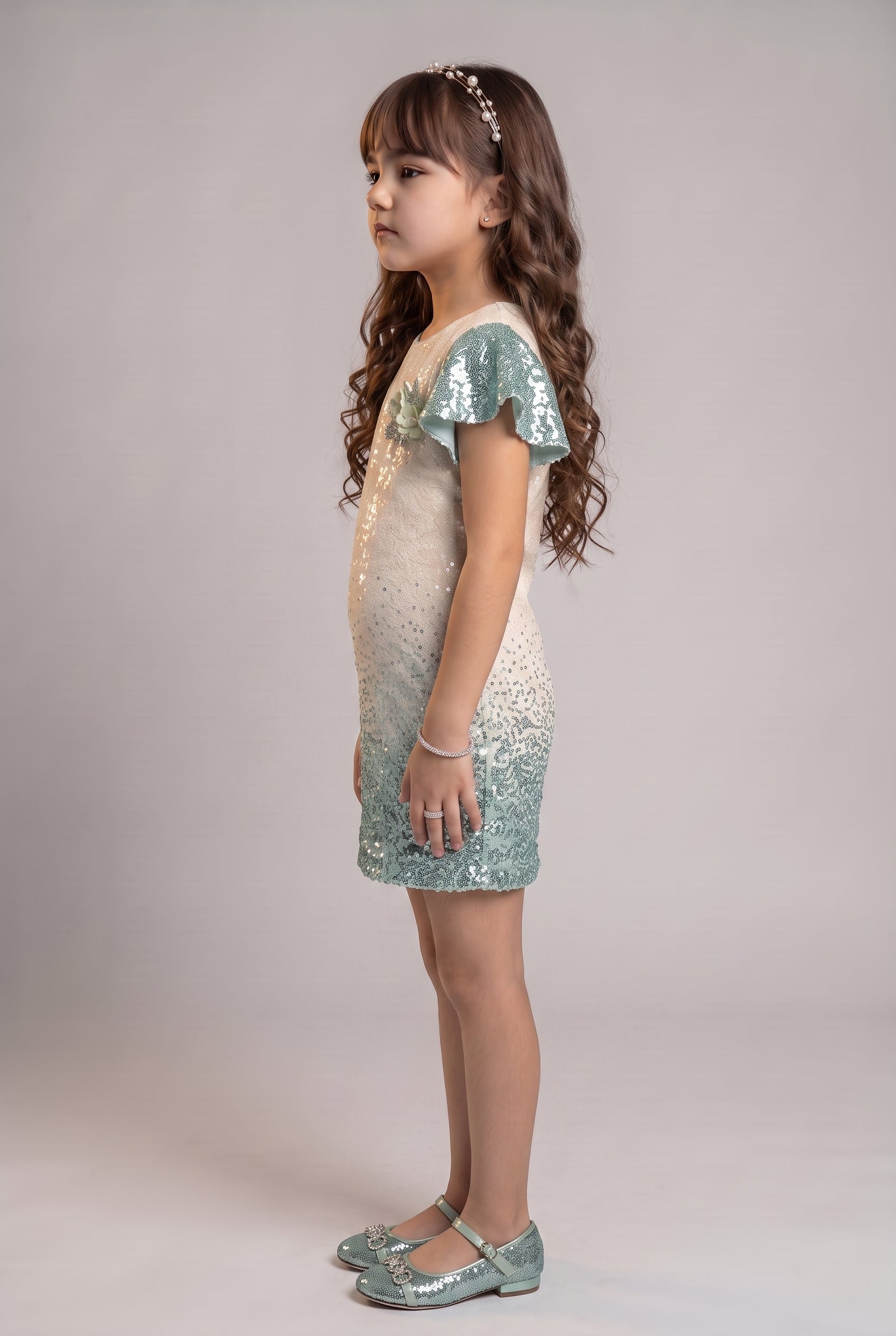Green Ombre Sequin Party Dress M1806