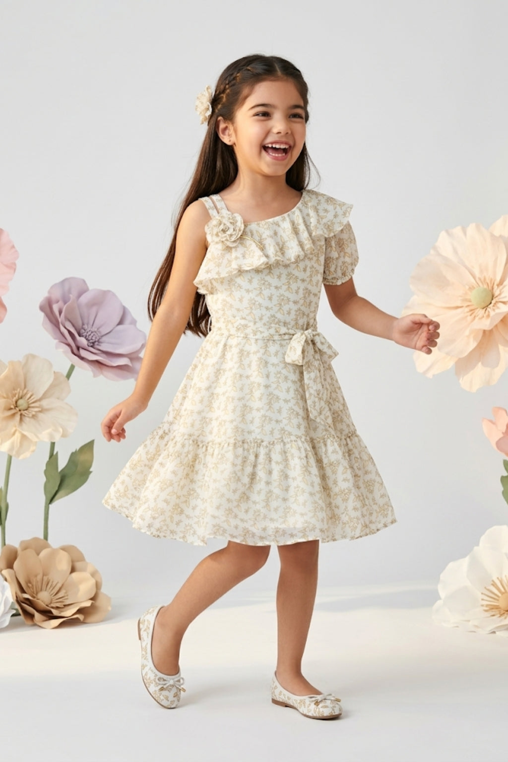 Gold Printed A-Line Frock M2039