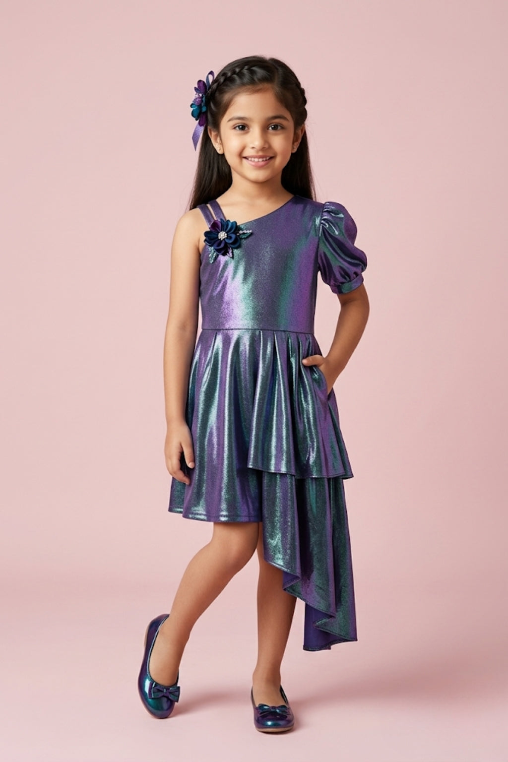 Purple One-Shoulder Shimmer Dress M2062