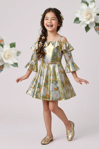 Green Butterfly Print Frock M2143