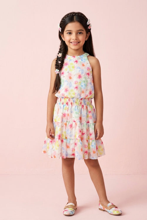Girls Red Floral Layered Frock M2261