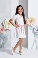 Pink Striped Shirt Dress with Waist Tie Belt M2267