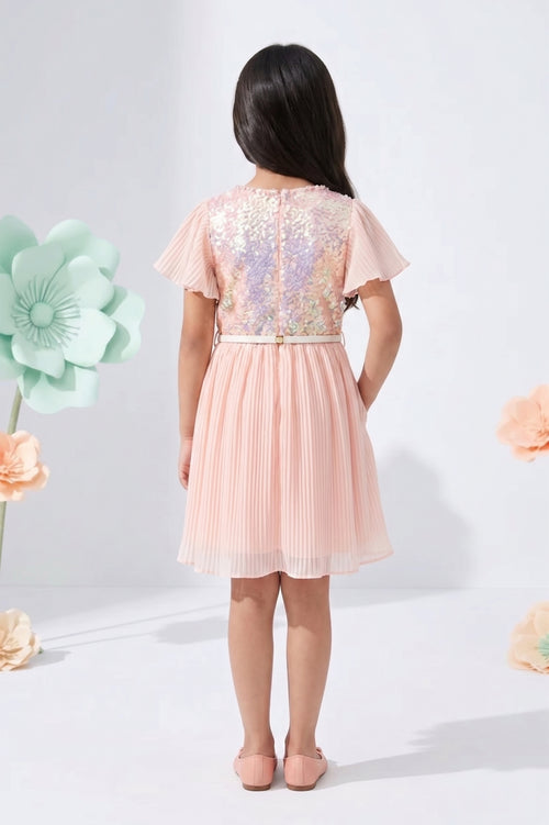Peach Sequin Pleated Party Dress M2402