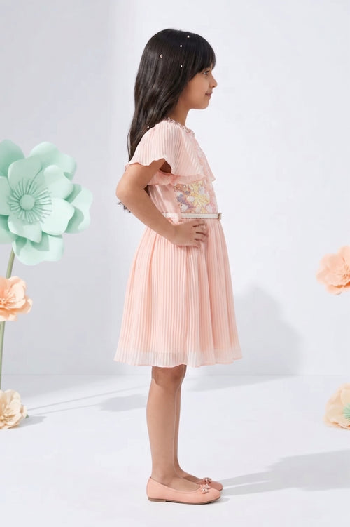 Peach Sequin Pleated Party Dress M2402