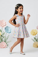 Blue Floral Sleeveless Cotton Dress M2435