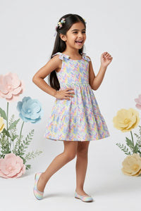 Blue Floral Sleeveless Cotton Dress M2435