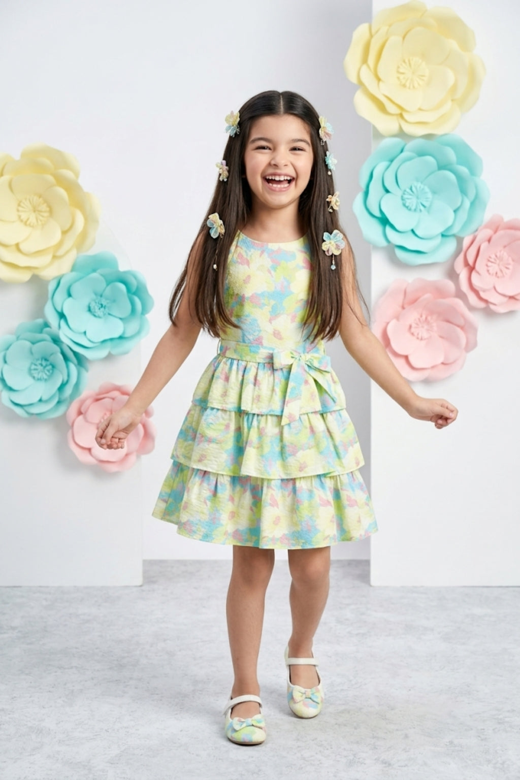 Green Floral Tiered Dress M2437