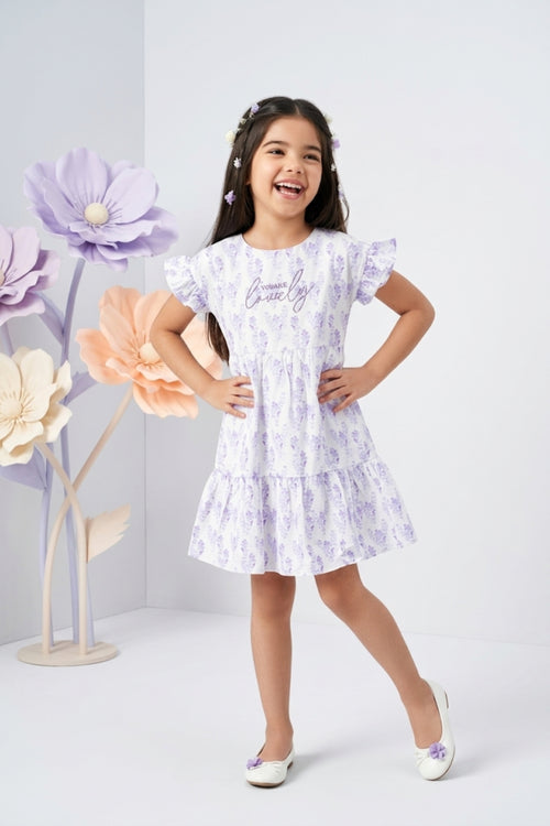 Lilac Blossom Tiered Cotton Dress M2445