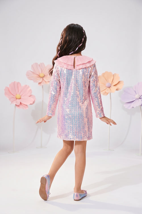 Pink Pleated Ruffle Collar Midi M2479